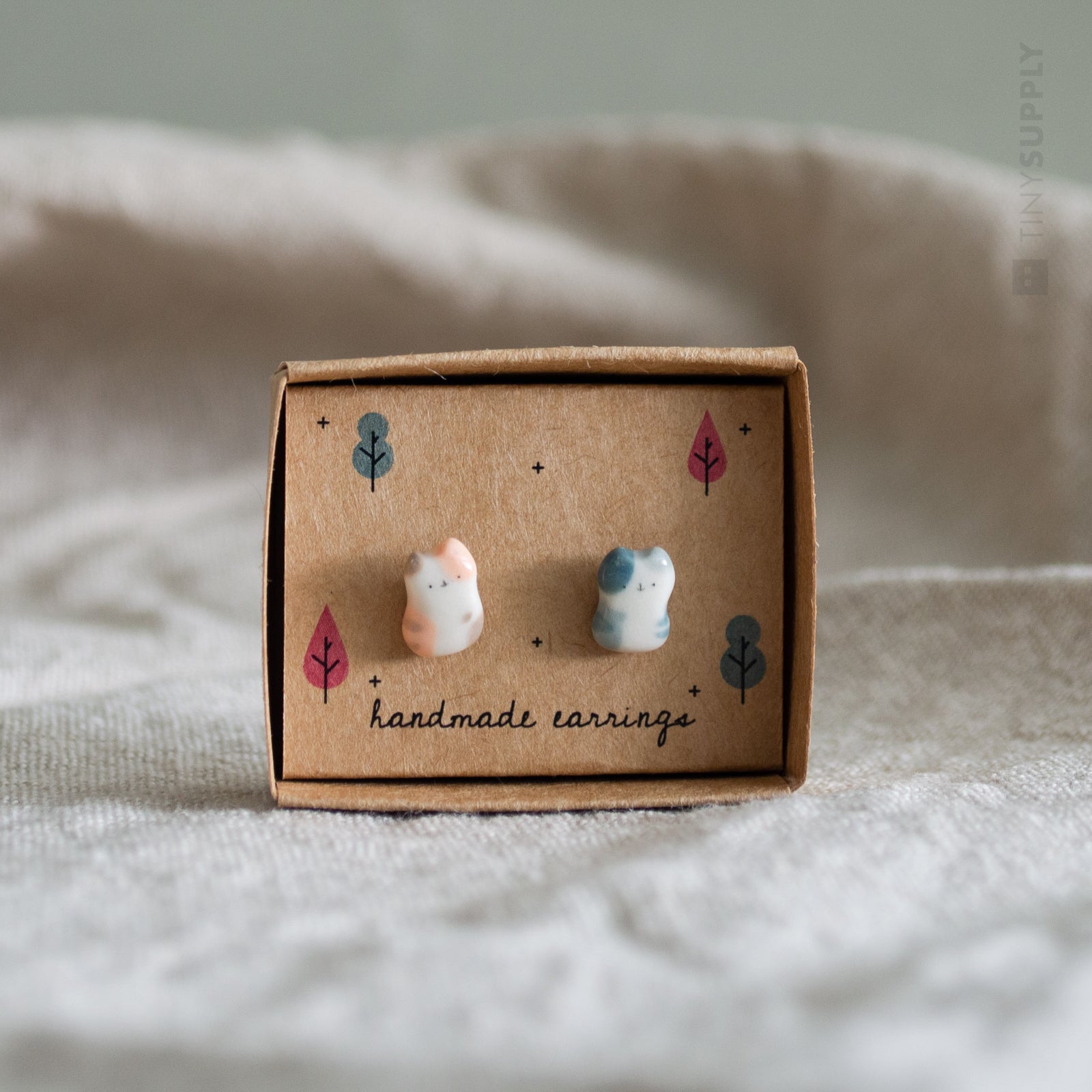 Pink and Blue Kitty Stud Earrings