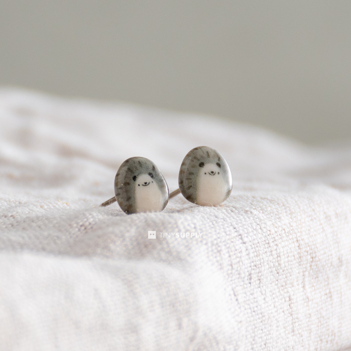 Ash Grey Hedgehog Stud Earrings