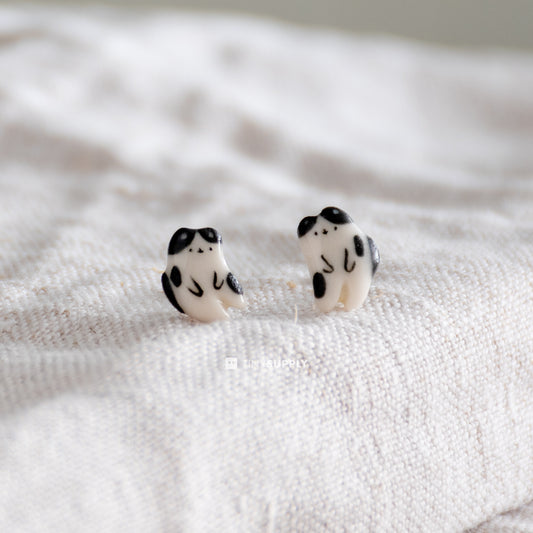 Black and White Cat Stud Earrings